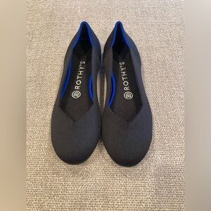 Rothy's The Flat Round Tie Ballet Flats In Black Knit With Blue Halo Size 7.5